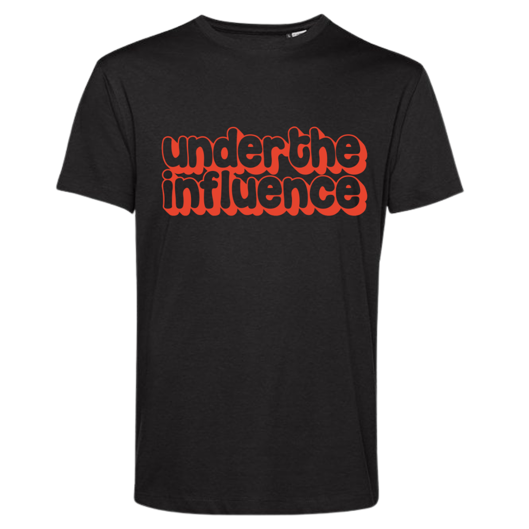 Under The Influence – Black T-Shirt (Red Print)
