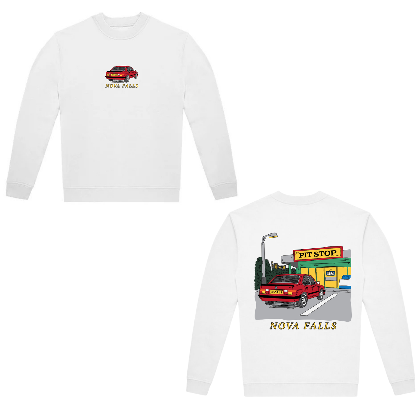 Nova Falls “Pit Stop” Sweatshirt (WHITE EDITION)