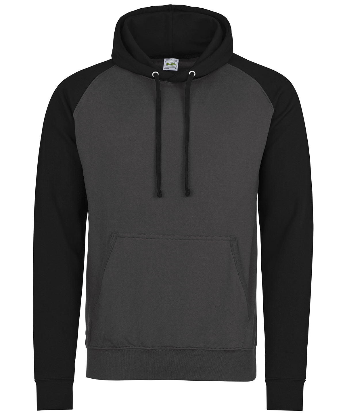 AWDis Just Hoods Baseball Hoodie in Charcoal/Jet Black