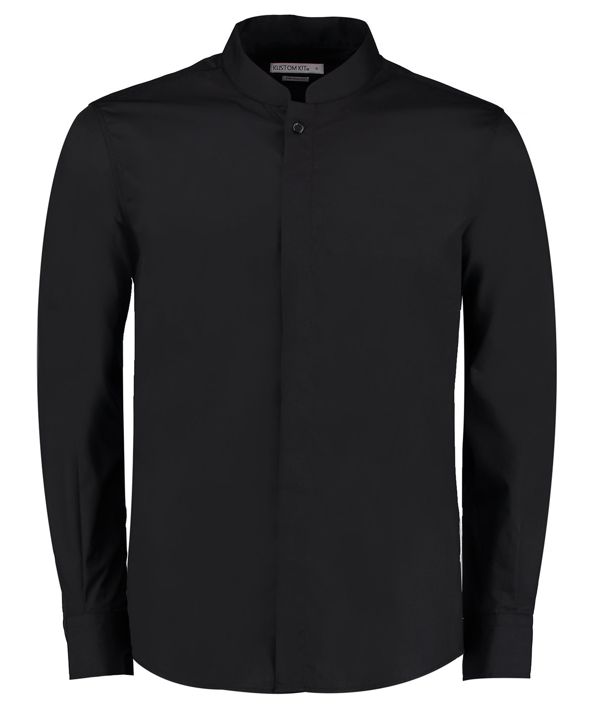Kustom Kit Mandarin Collar Shirt Long-Sleeved in Black