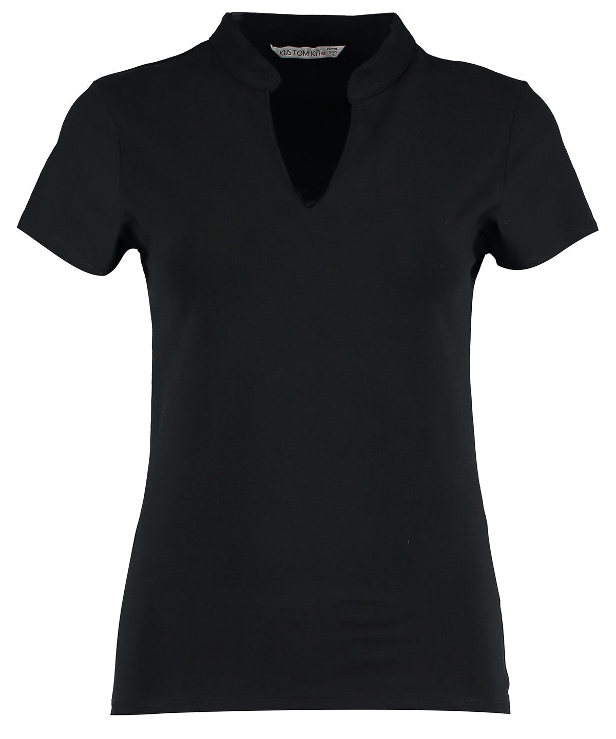 Kustom Kit Women's Corporate Short-Sleeved Top V-Neck Mandarin Collar in Black