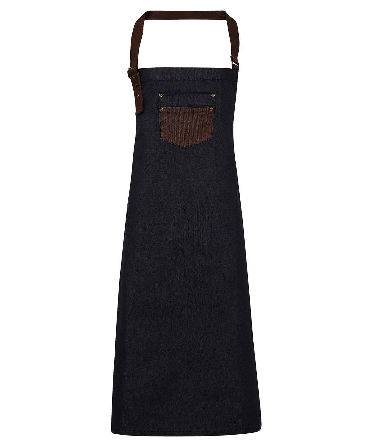 Premier Division waxed-look denim bib apron with faux leather
