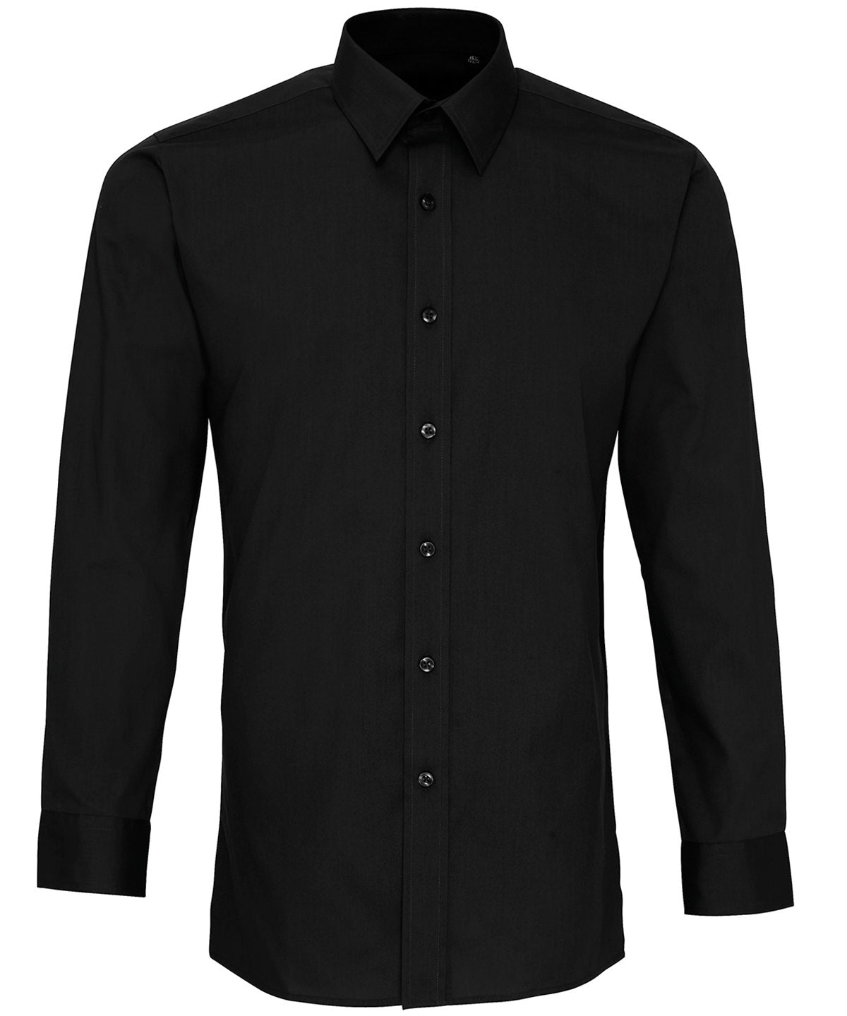 Premier Poplin Fitted Long Sleeve Shirt in Black