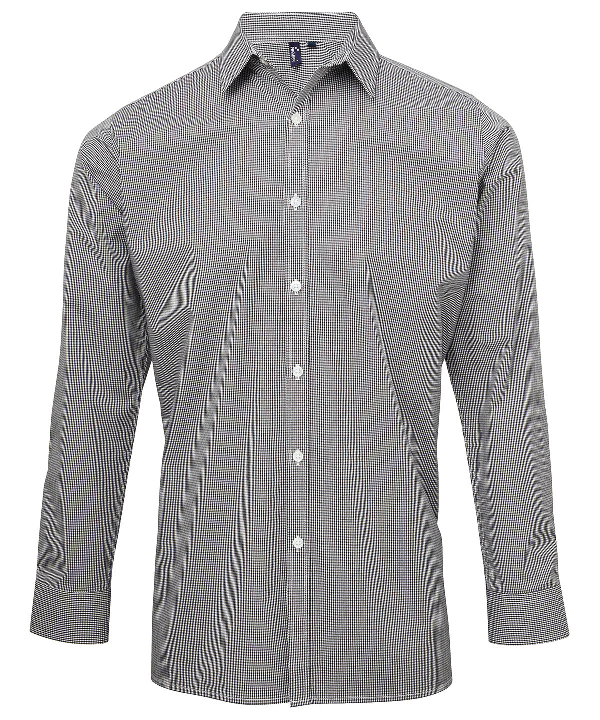 Premier Microcheck (Gingham) Long Sleeve Cotton Shirt in Black/White