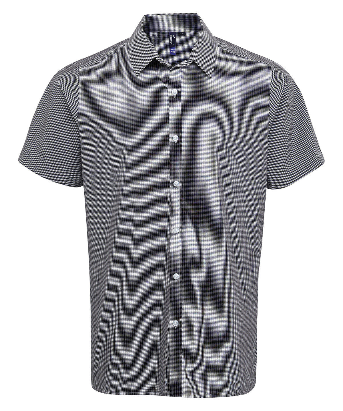 Premier Microcheck (Gingham) Short Sleeve Cotton Shirt in Black/White