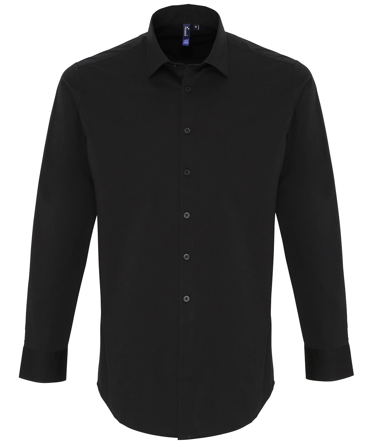 Premier Stretch Fit Cotton Poplin Long Sleeve Shirt in Black