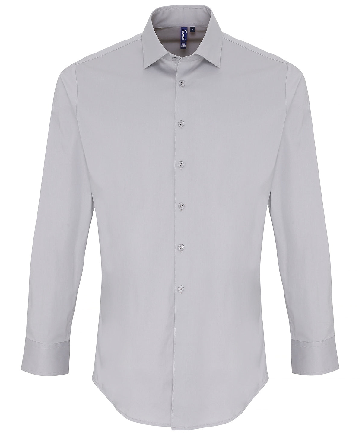 Premier Stretch Fit Cotton Poplin Long Sleeve Shirt in Silver