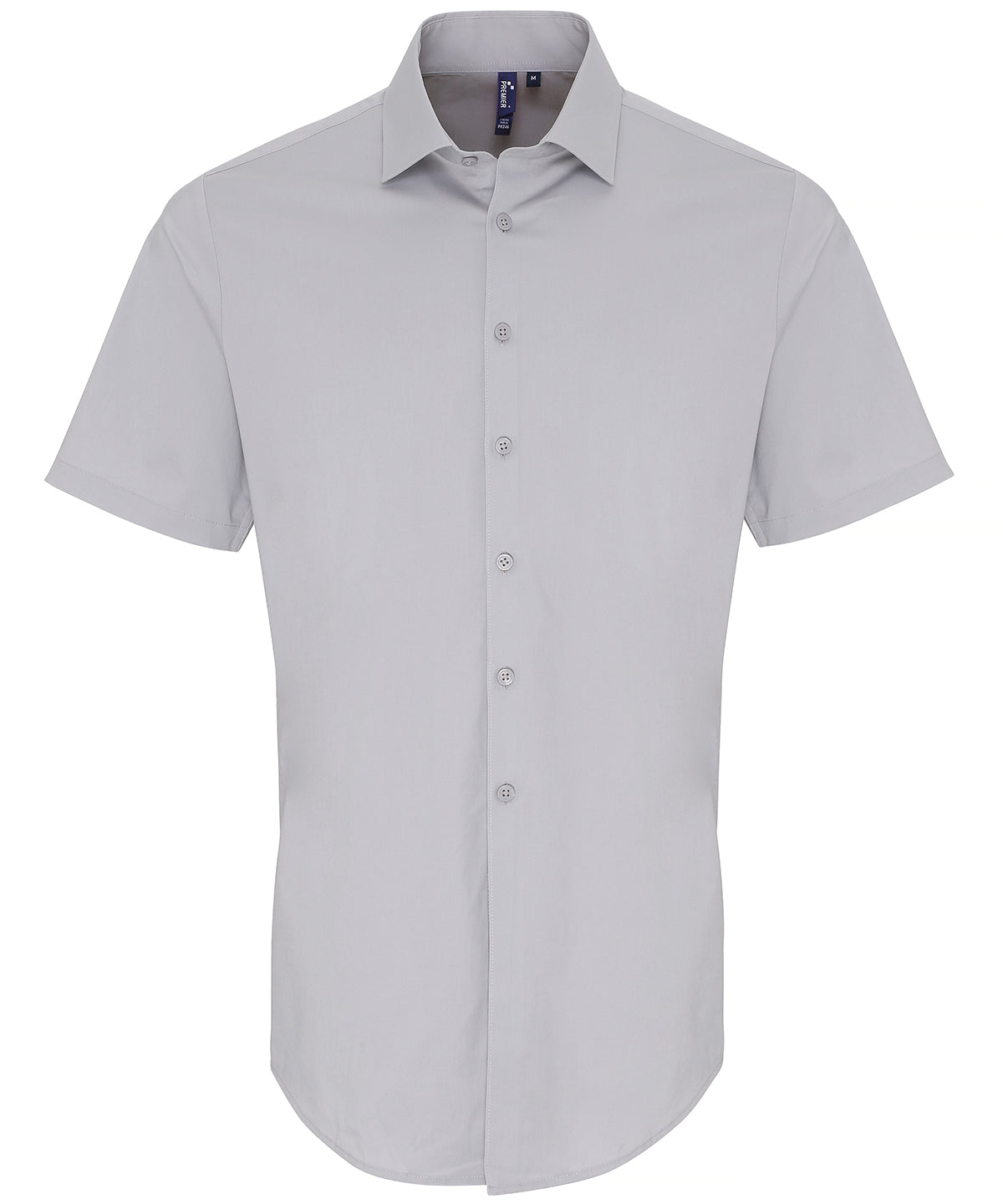 Premier Stretch Fit Cotton Poplin Short Sleeve Shirt in Silver