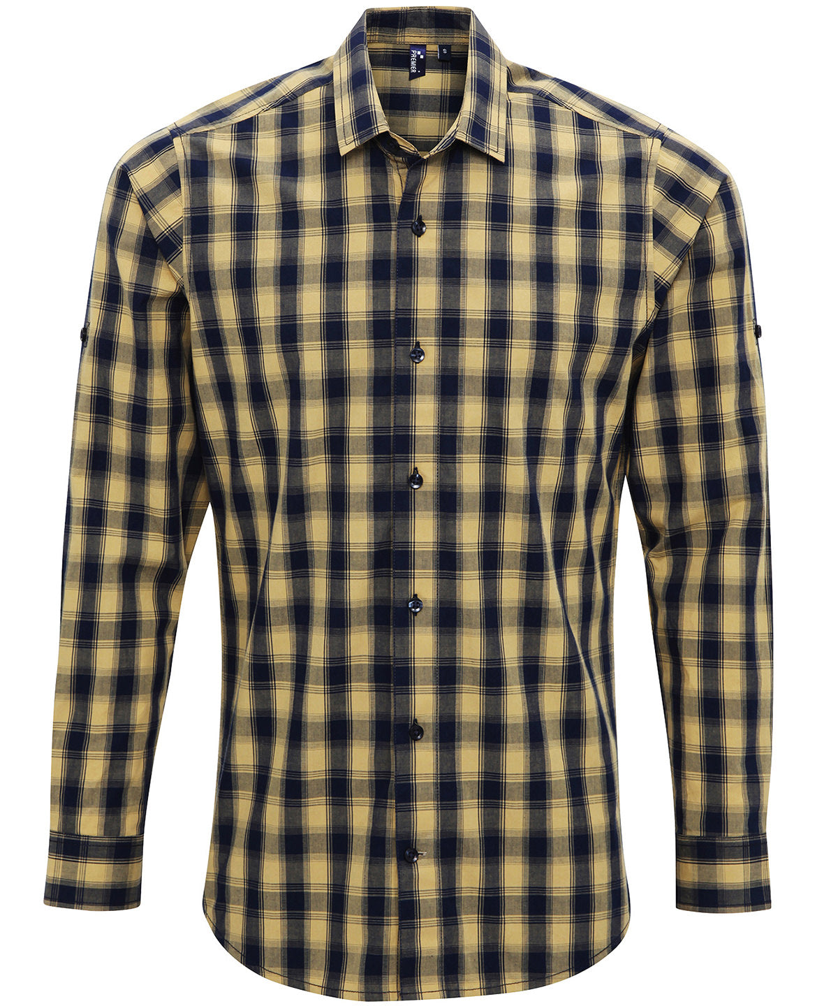 Premier Mulligan Check Cotton Long Sleeve Shirt in Camel/Navy