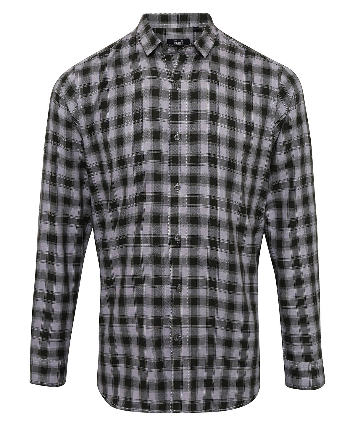 Premier Mulligan Check Cotton Long Sleeve Shirt in Steel/Black