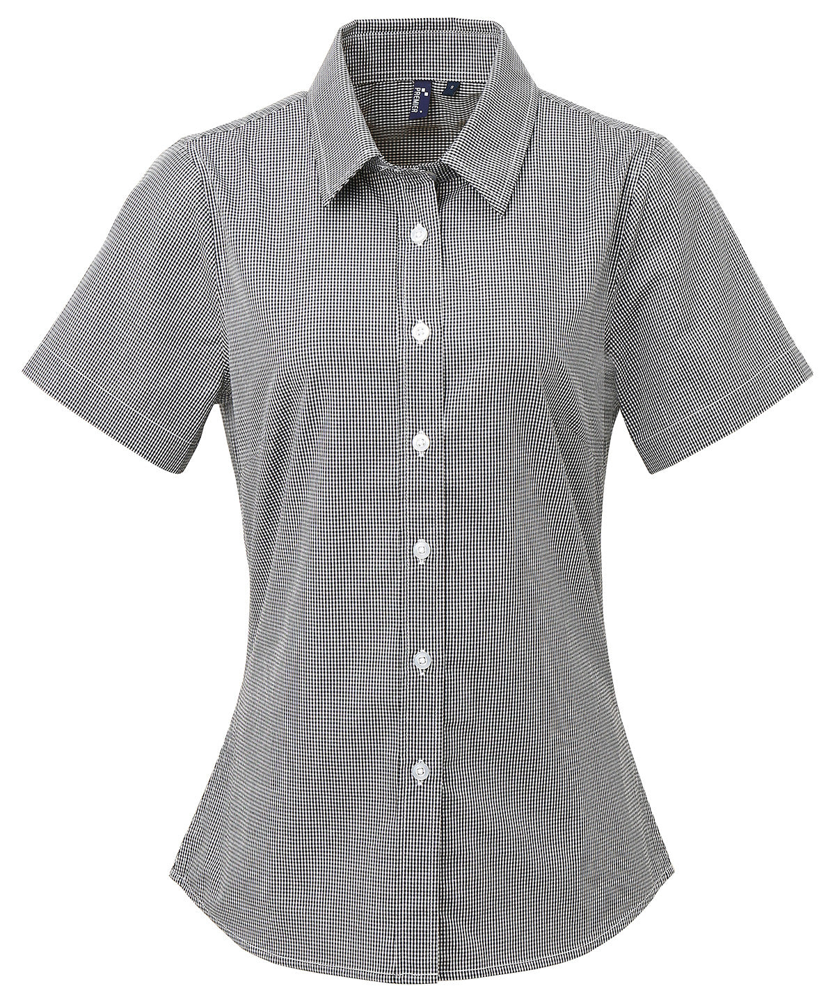 Premier Women's Microcheck (Gingham) Short Sleeve Cotton Shirt in Black/White