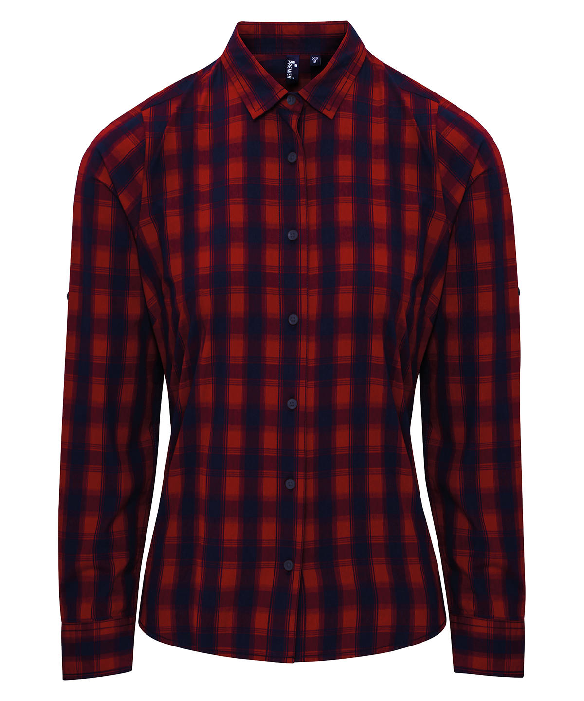 Premier Women's Mulligan Check Cotton Long Sleeve Shirt in Red/Navy