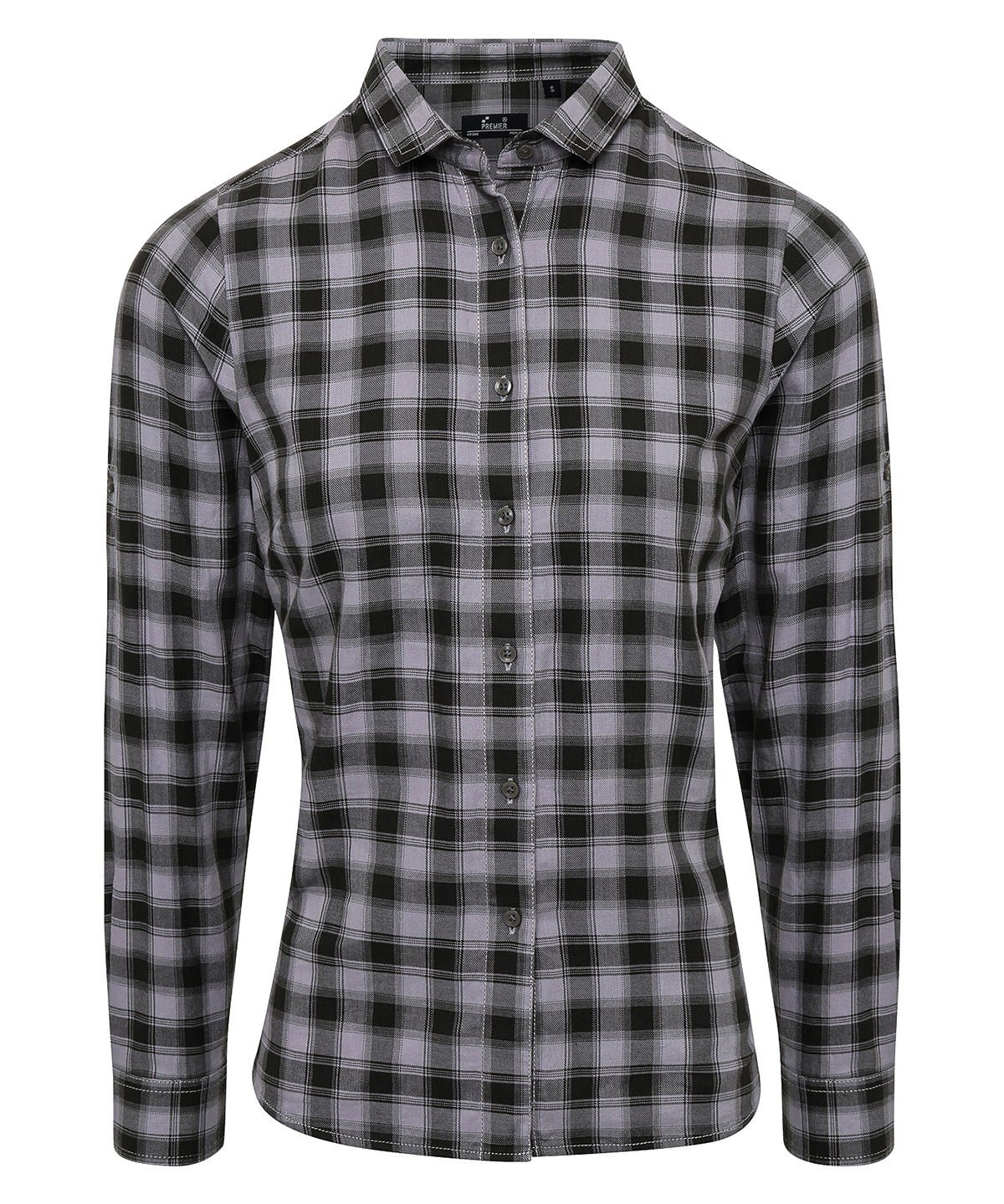 Premier Women's Mulligan Check Cotton Long Sleeve Shirt in Steel/Black