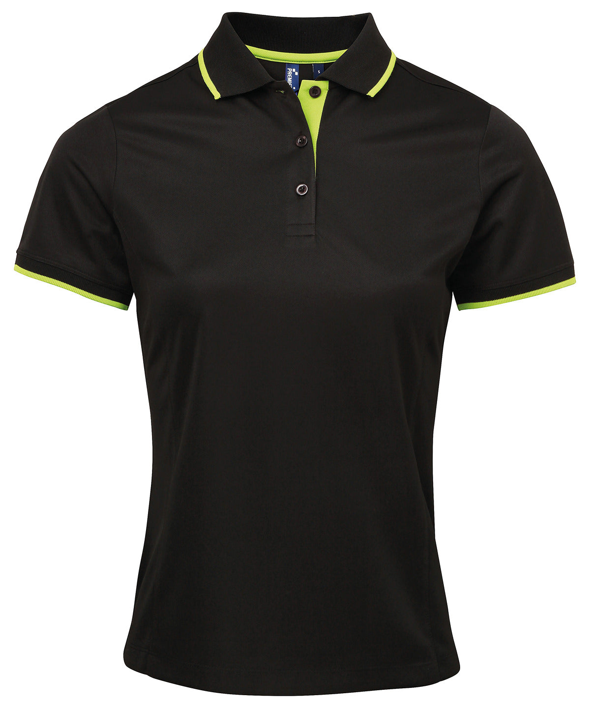 Premier Women's Contrast Coolchecker Polo in Black/Lime