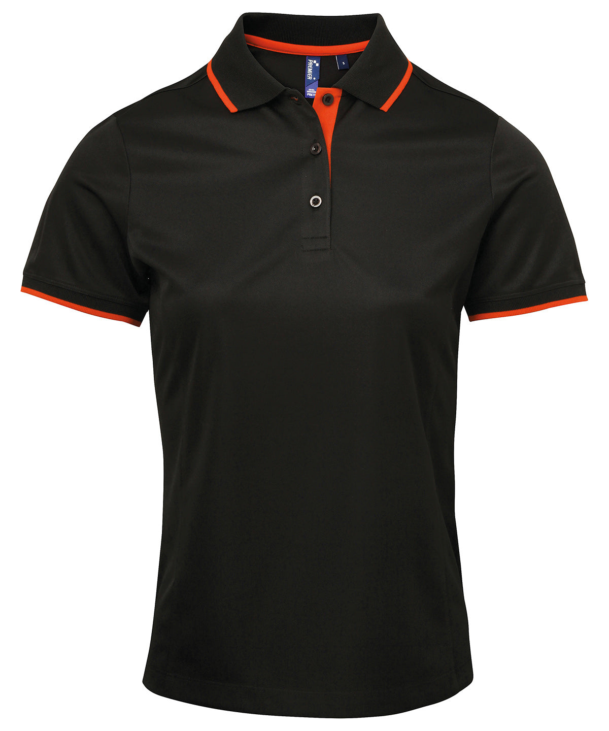 Premier Women's Contrast Coolchecker Polo in Black/Orange