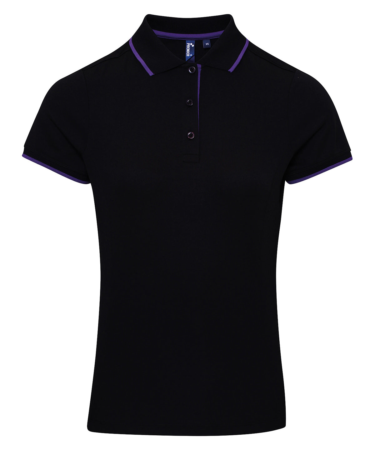 Premier Women's Contrast Coolchecker Polo in Black/Purple
