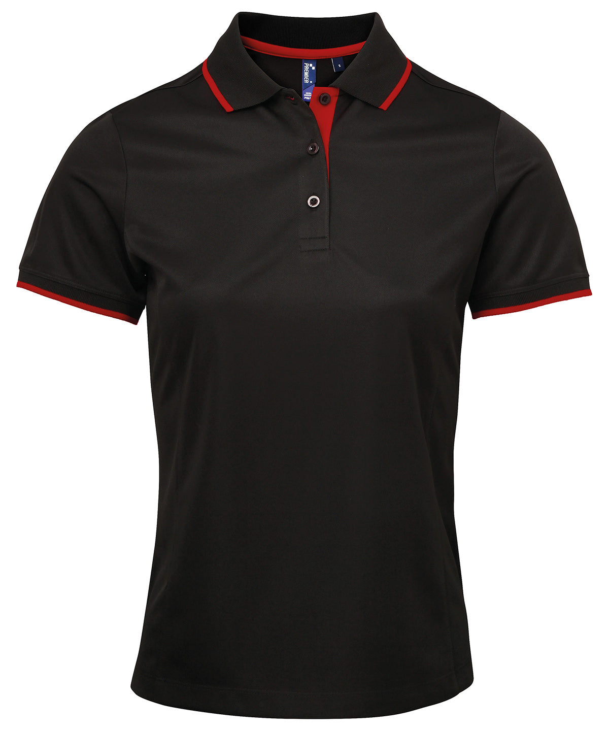 Premier Women's Contrast Coolchecker Polo in Black/Red