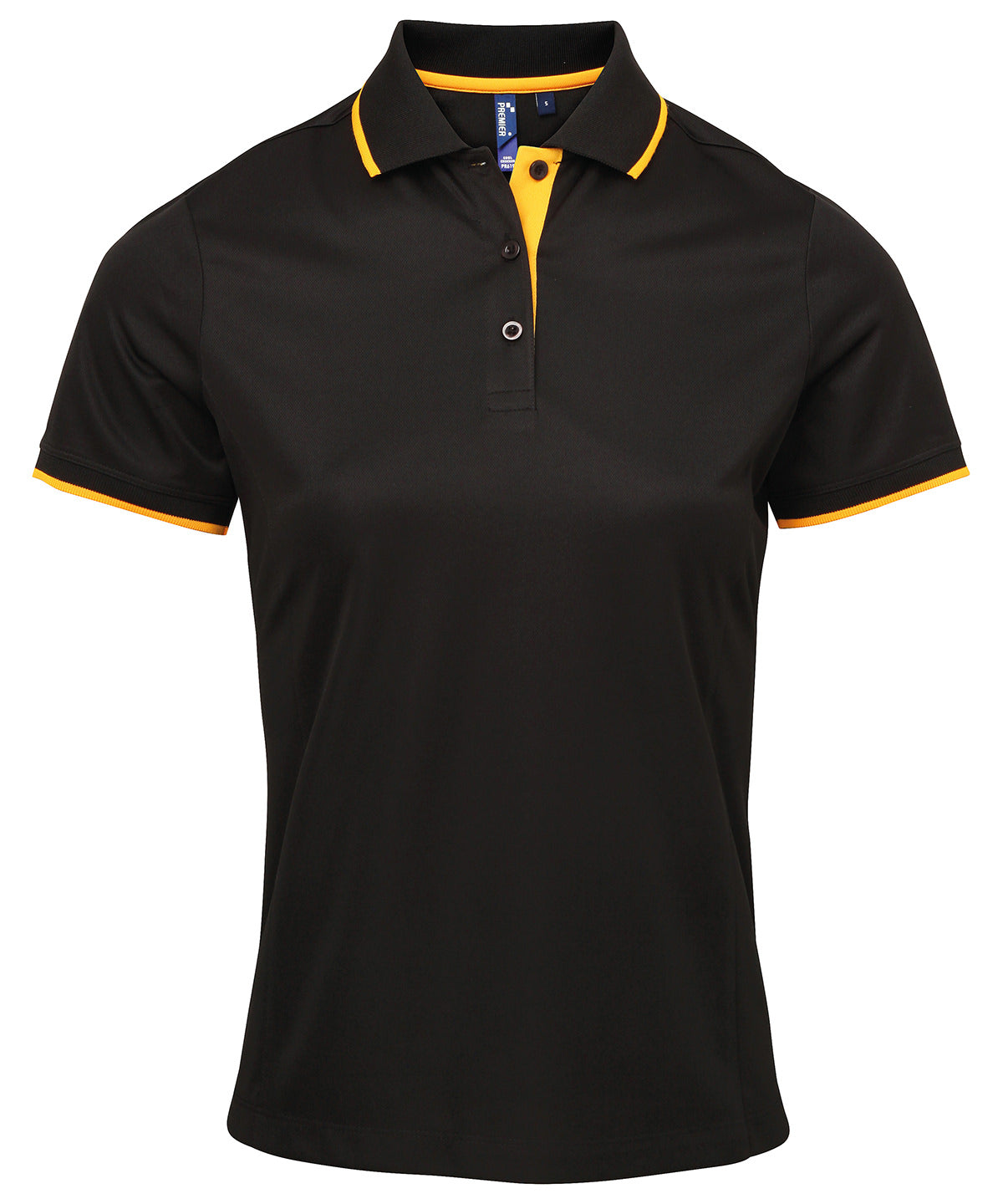 Premier Women's Contrast Coolchecker Polo in Black/Sunflower