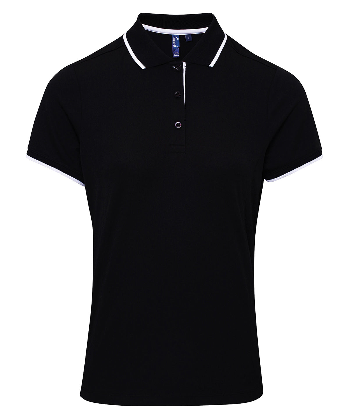 Premier Women's Contrast Coolchecker Polo in Black/White