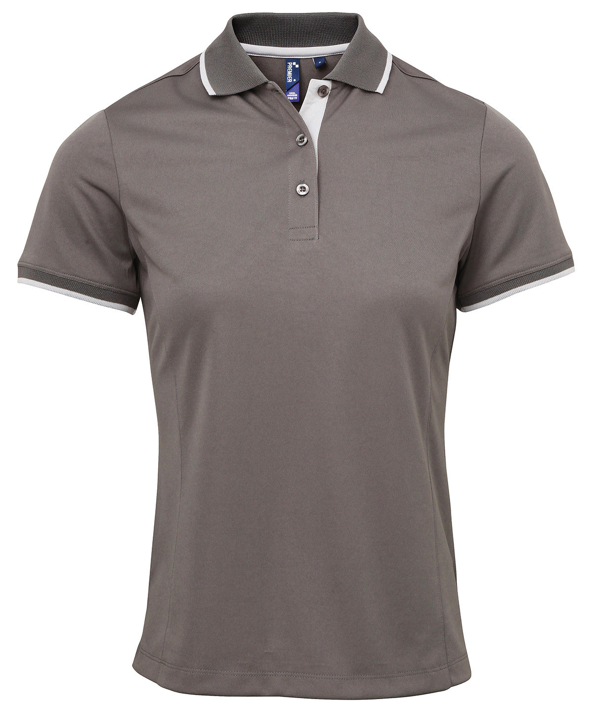 Premier Women's Contrast Coolchecker Polo in Dark Grey/Silver