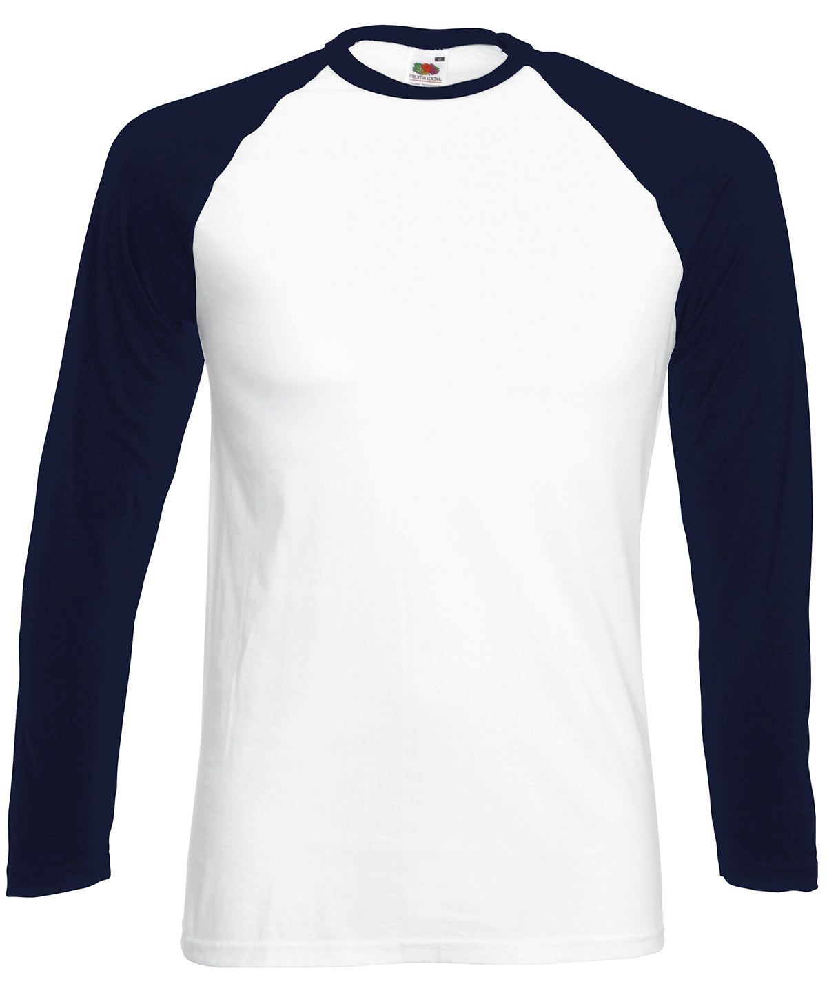 Fruit of the Loom Long Sleeve Baseball T-Shirt in White/Deep Navy