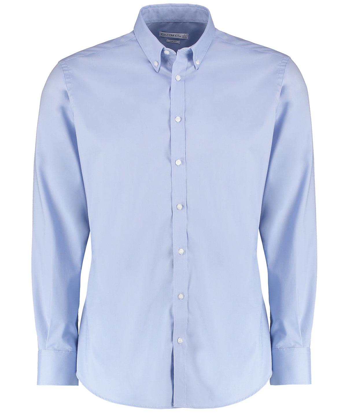 Kustom Kit Stretch Oxford Shirt Long-Sleeved in Light Blue