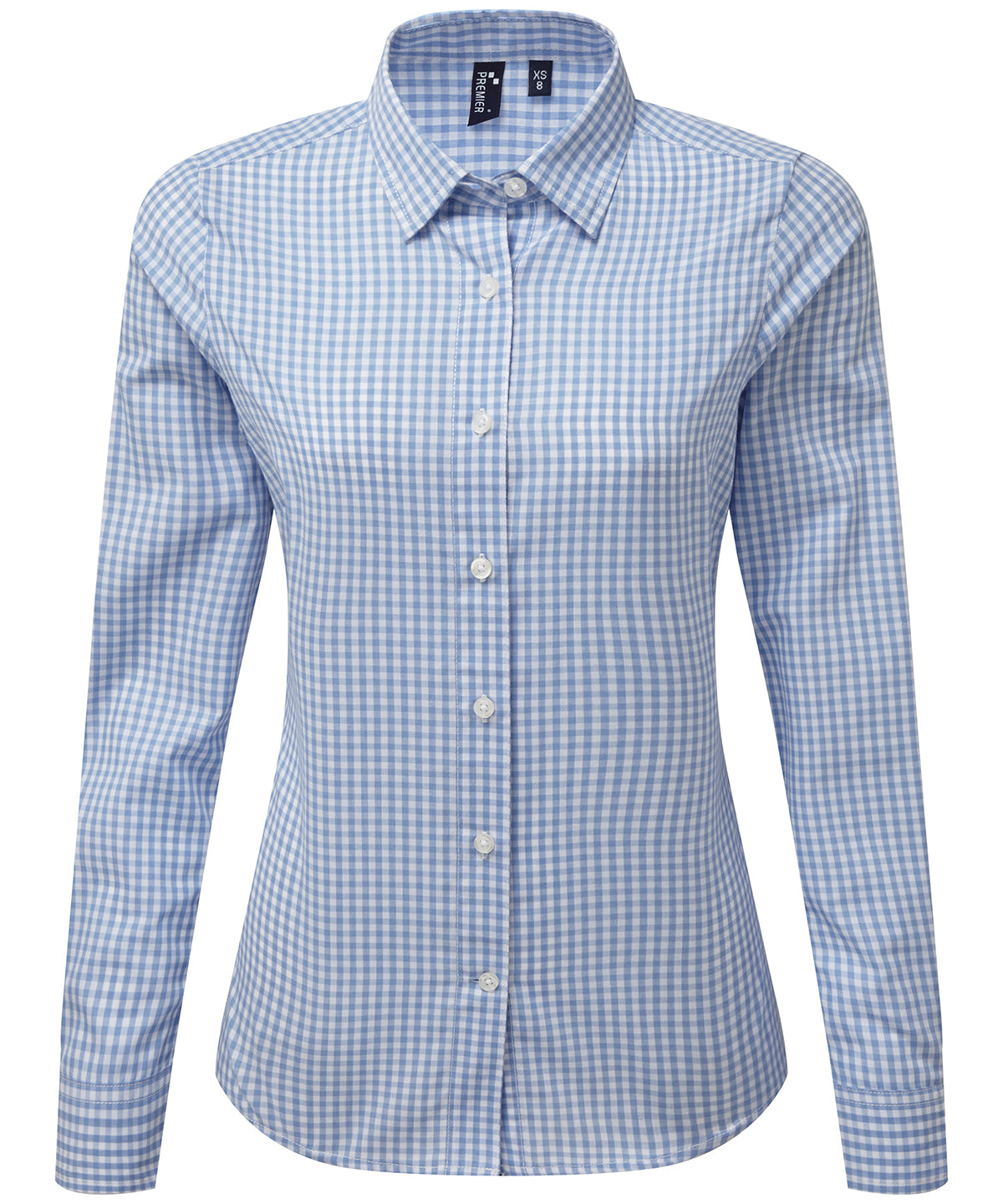 Premier Women's Maxton Check Long Sleeve Shirt in Light Blue/White