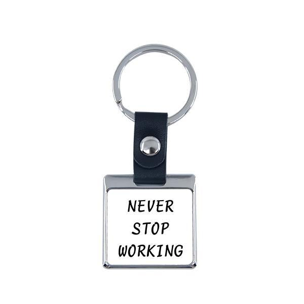 Metal Photo Keyring - Silver / Square with Leather Chain