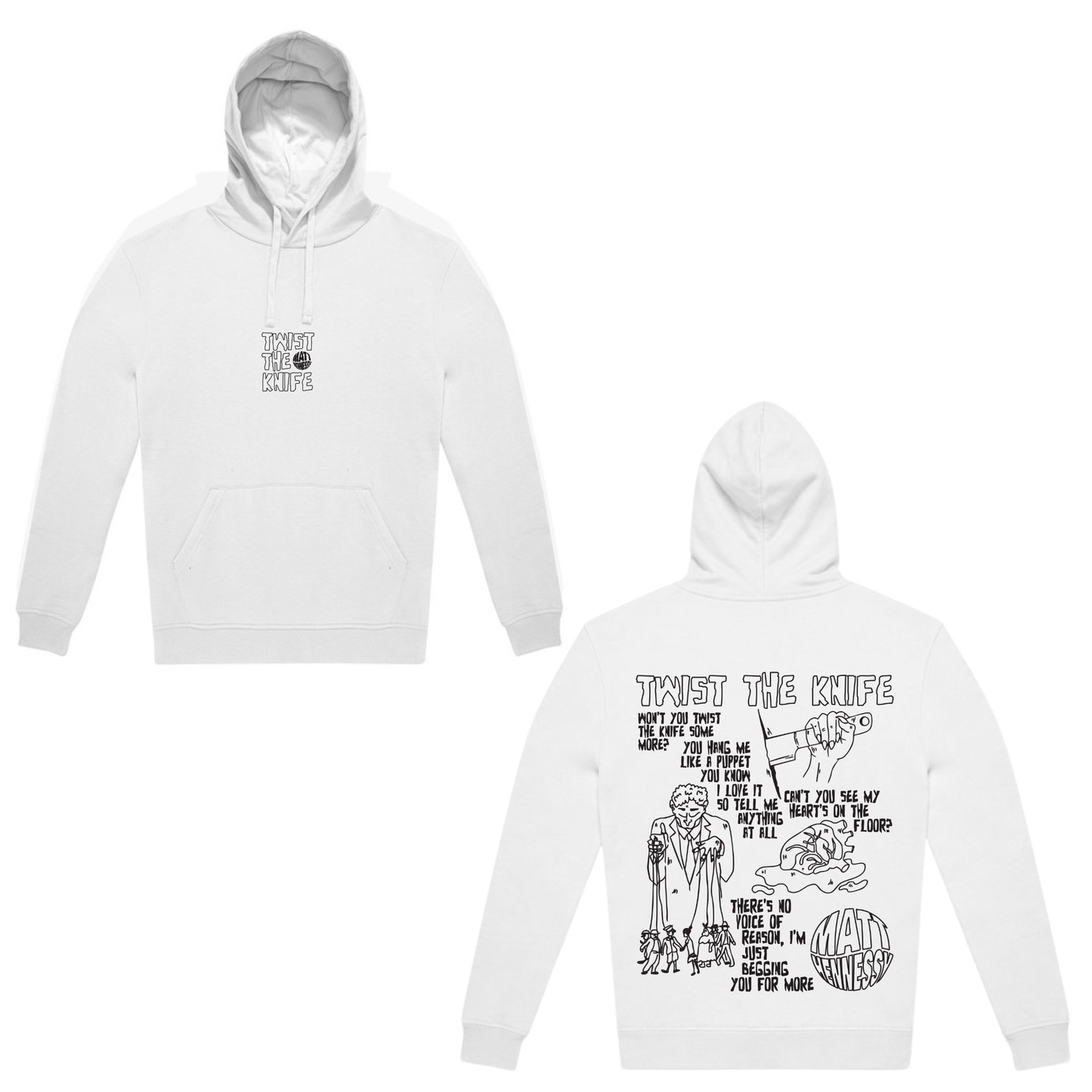 MATT HENNESSY – TWIST THE KNIFE HOODIE (WHITE EDITION)