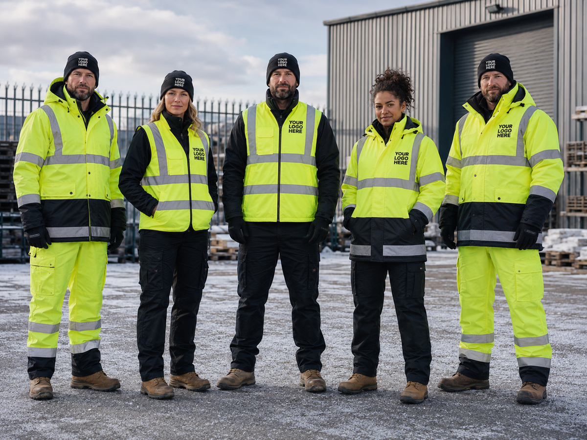 Hi-Vis Winter Package — 1 Softshell, 1 Gilet & 1 Waterproof Suit (Team of 5)