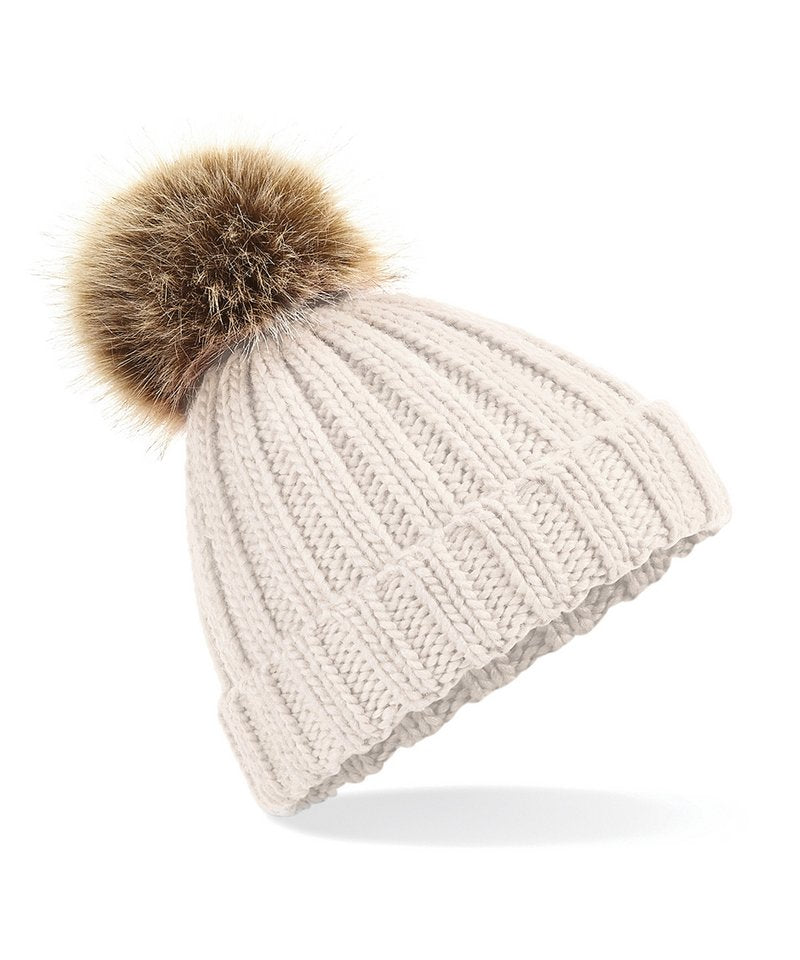 Beechfield Fur pop pom chunky beanie