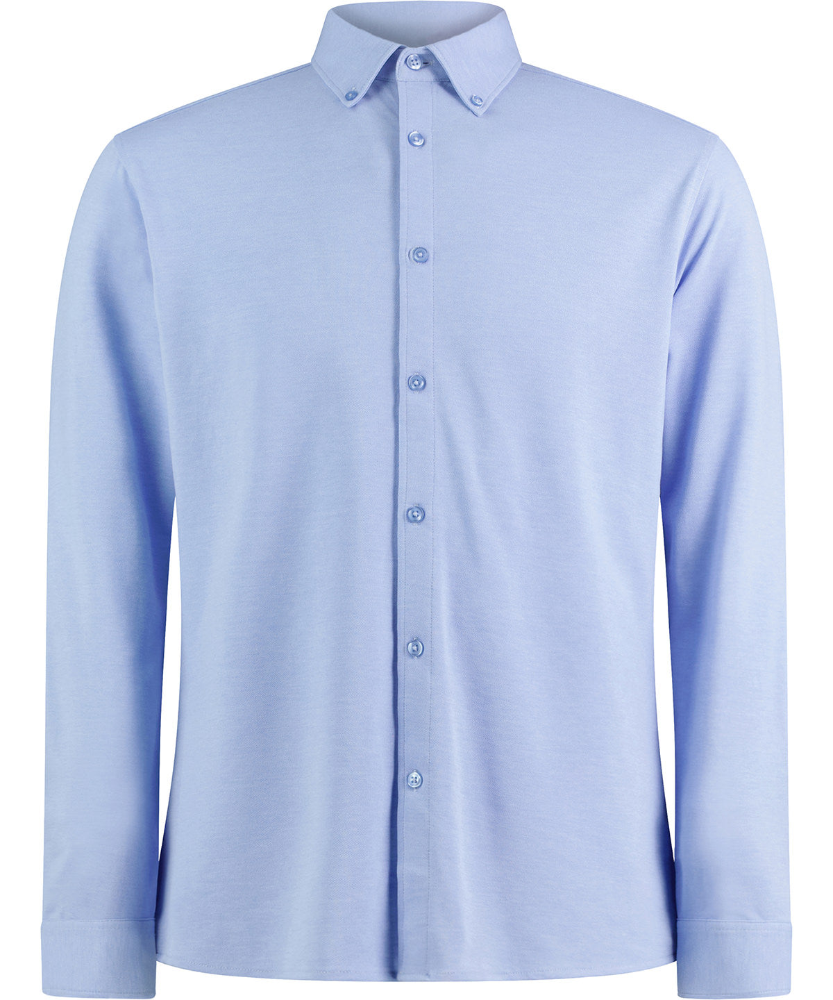 Kustom Kit Long Sleeve Superwash 60° Piqué Shirt in Light Heather Blue, front view