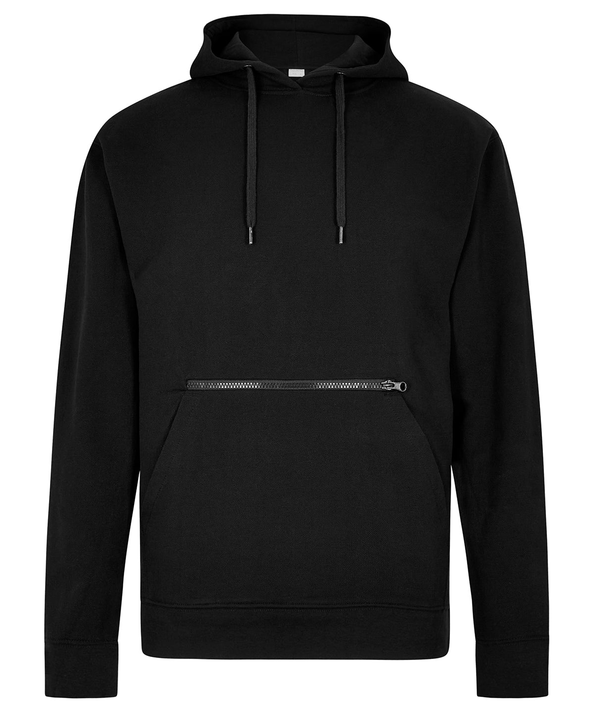 Kustom Kit Regular Fit Piqué Hoodie with Zipped Pocket in Black, front view