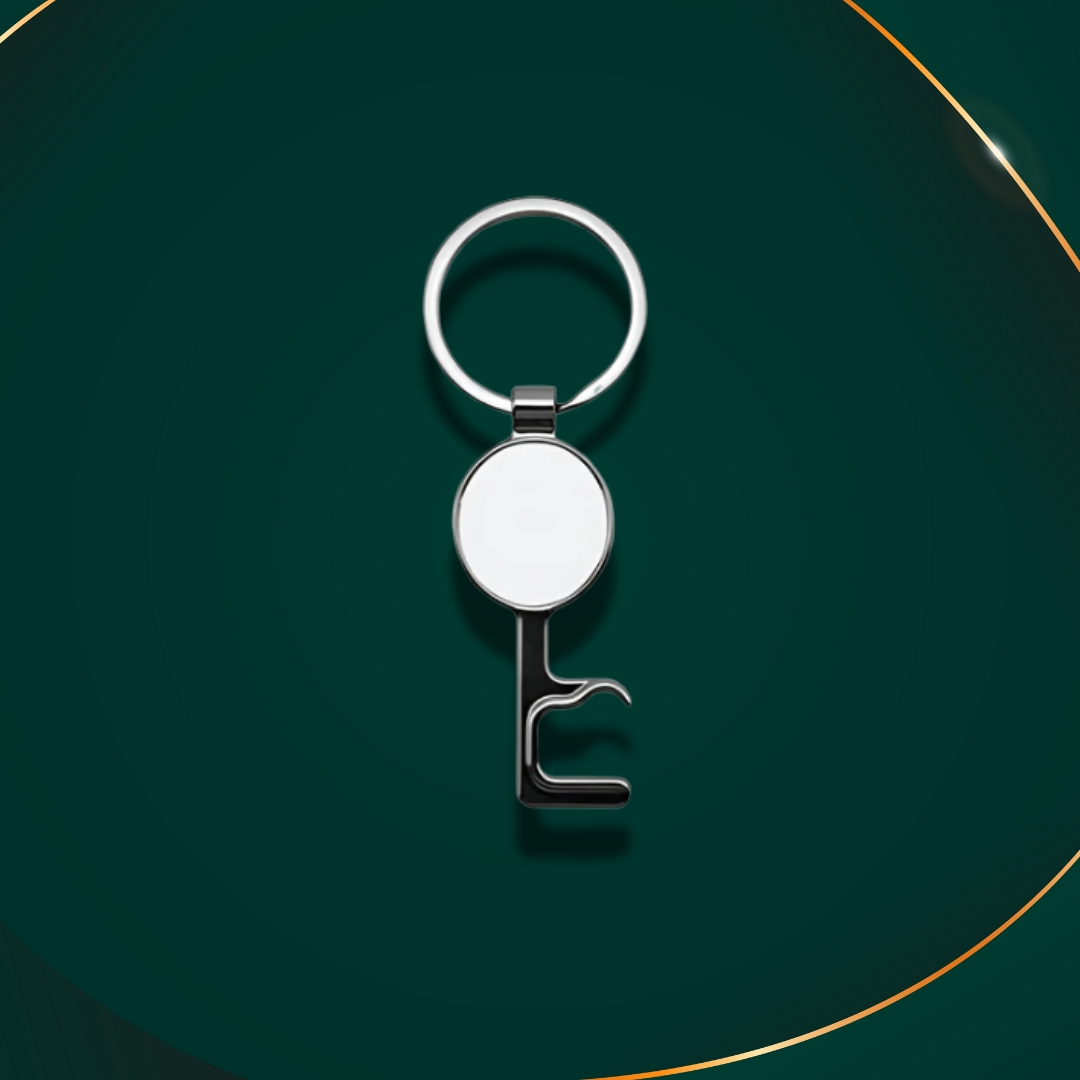 Customisable Keyring - Metal - Multifunction (Phone Stand, Bottle Opener) - Round - Silver