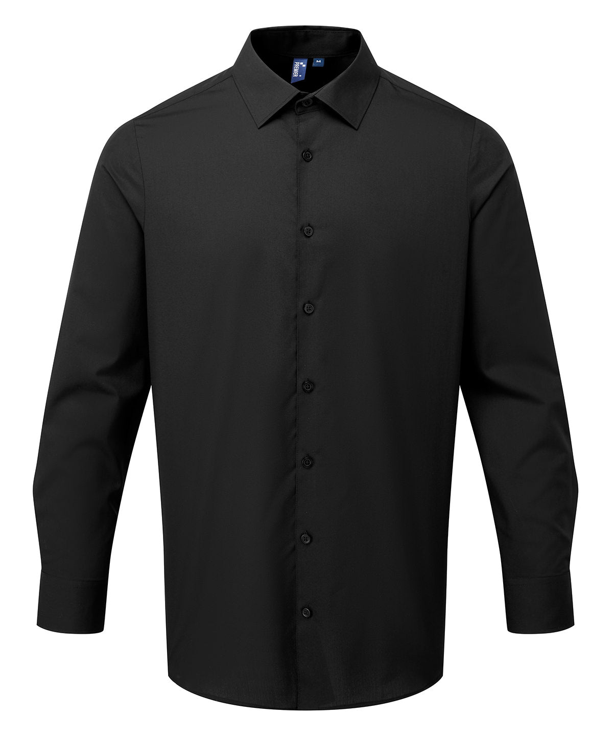 Premier Long Sleeve Recyclight Poplin Shirt in Black, front view
