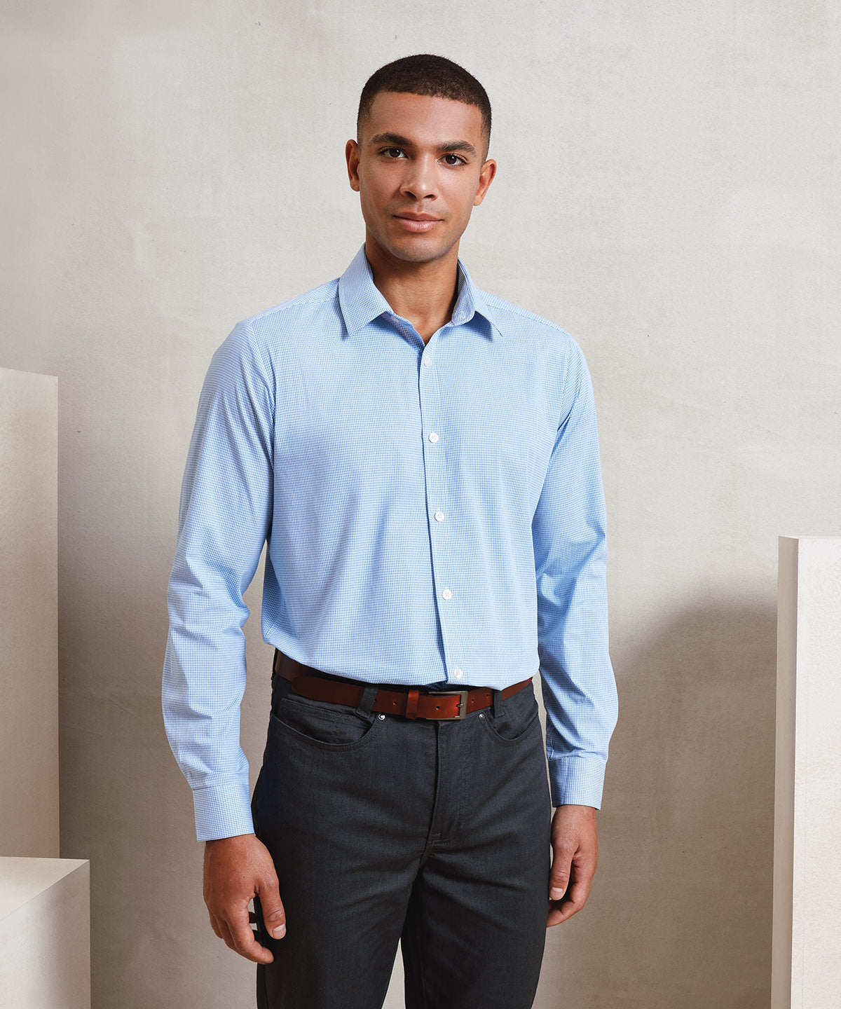 Premier Microcheck (Gingham) Long Sleeve Cotton Shirt, ready to custom print with your logo or design