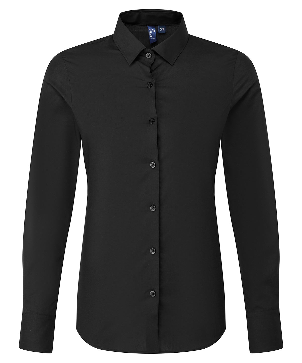 Premier Women's Long Sleeve Recyclight Poplin Shirt in Black, front view