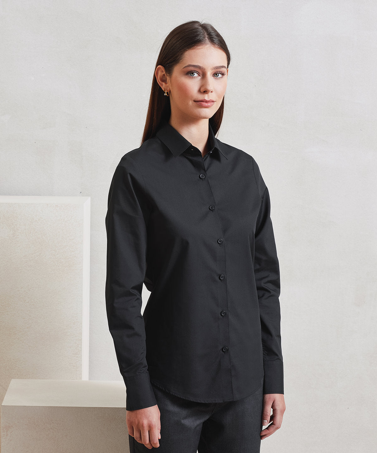 Premier Women's Long Sleeve Recyclight Poplin Shirt, ready to custom print with your logo or design