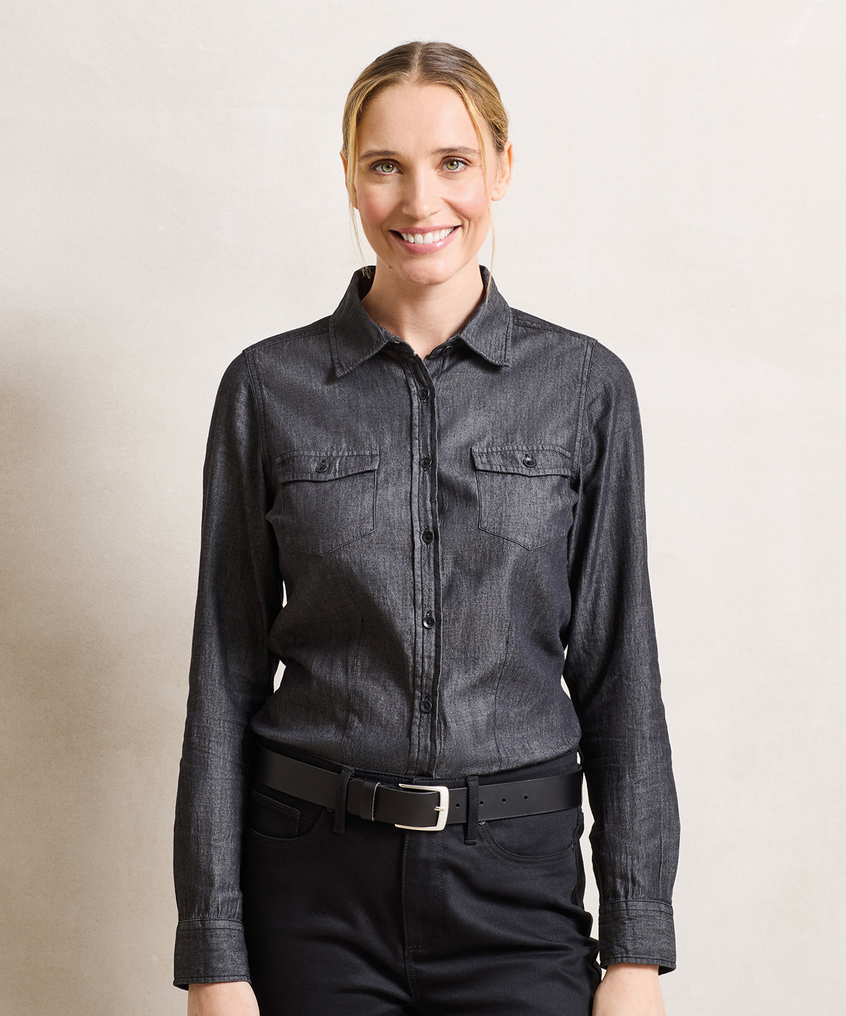 Premier Women's Jeans Stitch Denim Shirt, ready to custom print with your logo or design
