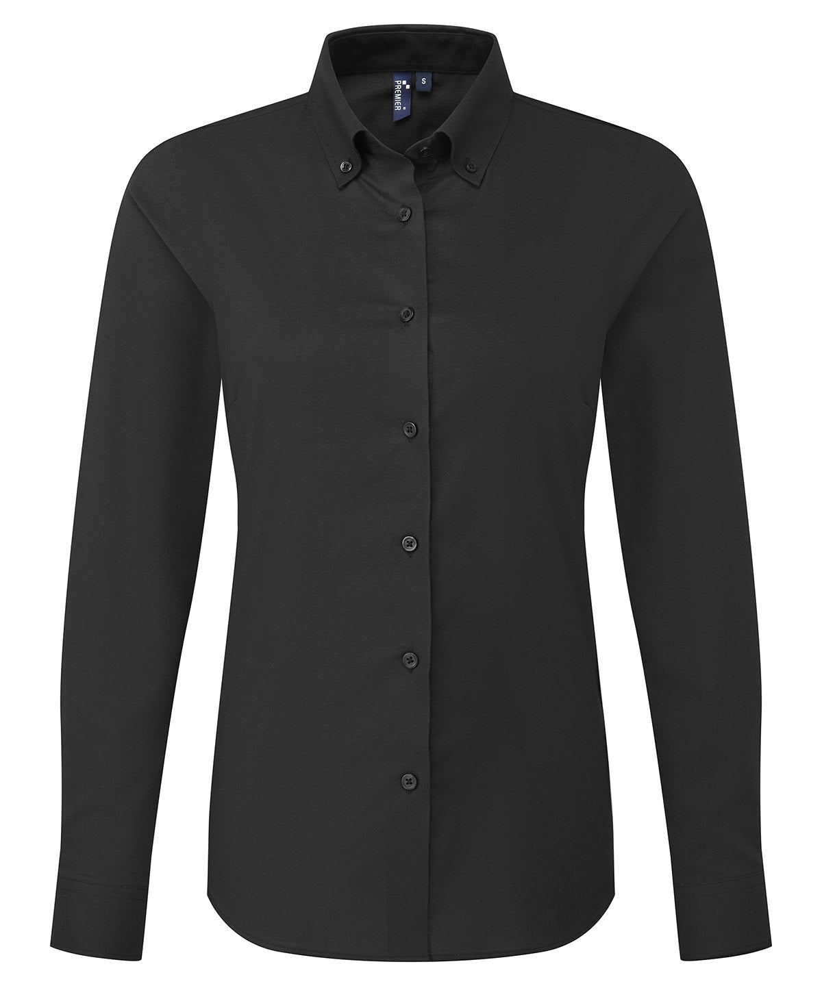 Premier Women's Supreme Oxford Long Sleeve Shirt in Black, front view
