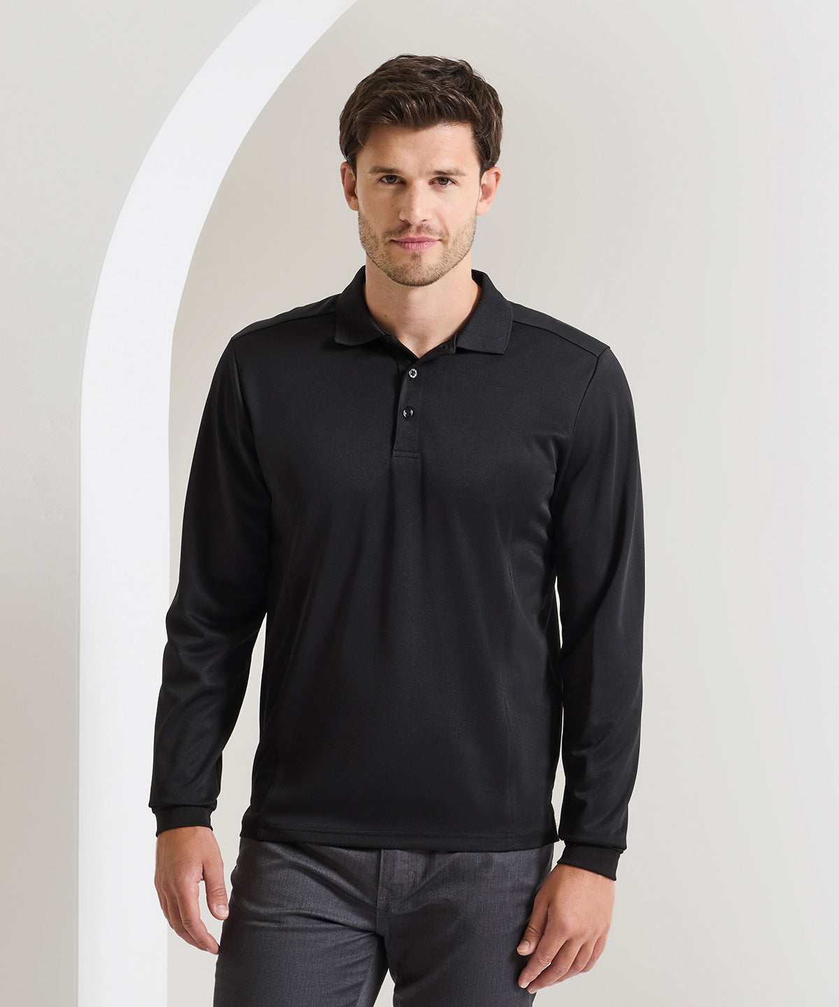 Premier Long Sleeve Coolchecker Piqué Polo, ready to custom print with your logo or design