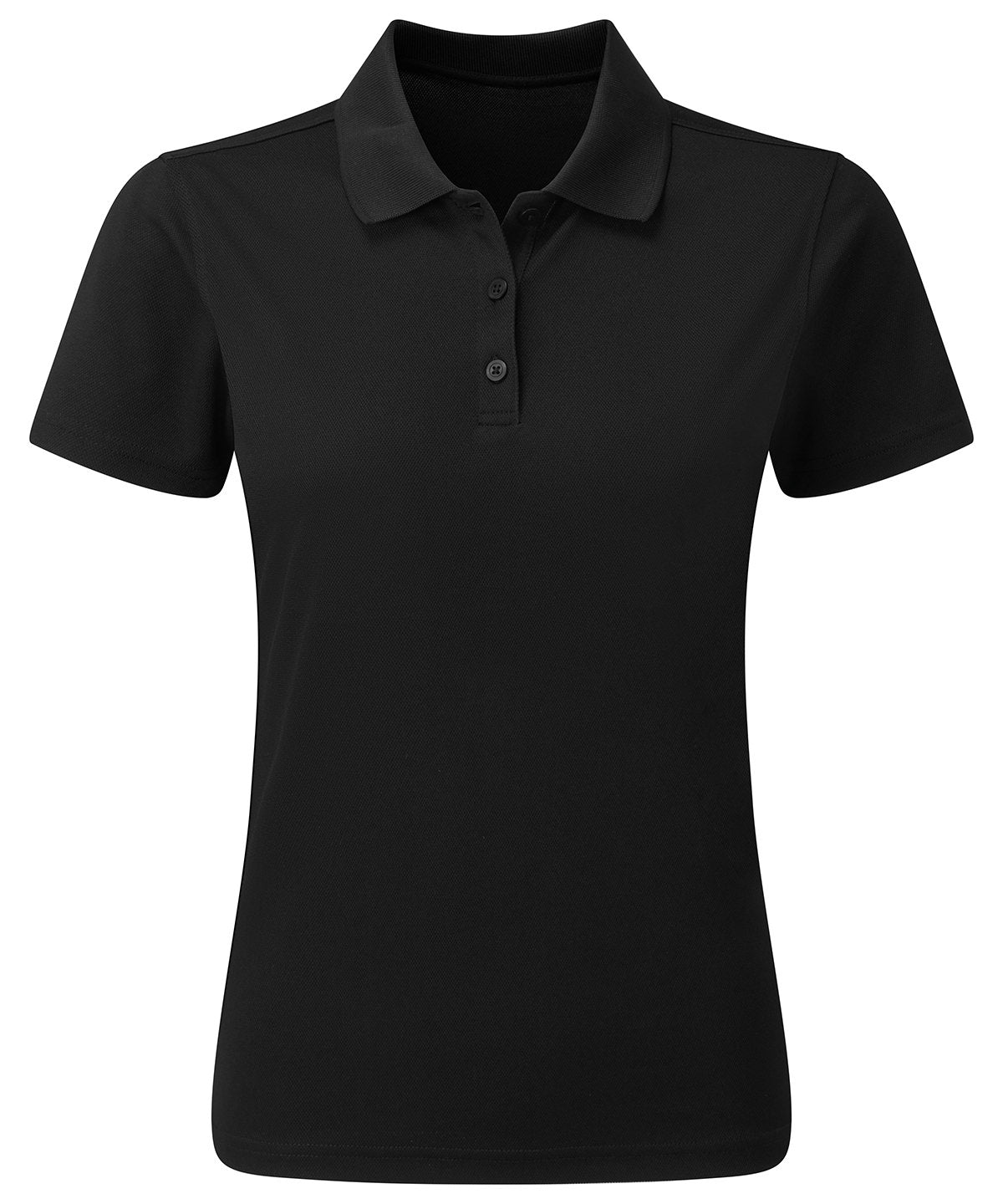 Premier Women's Spun Dyed Recycled Polo Shirt in Black, front view