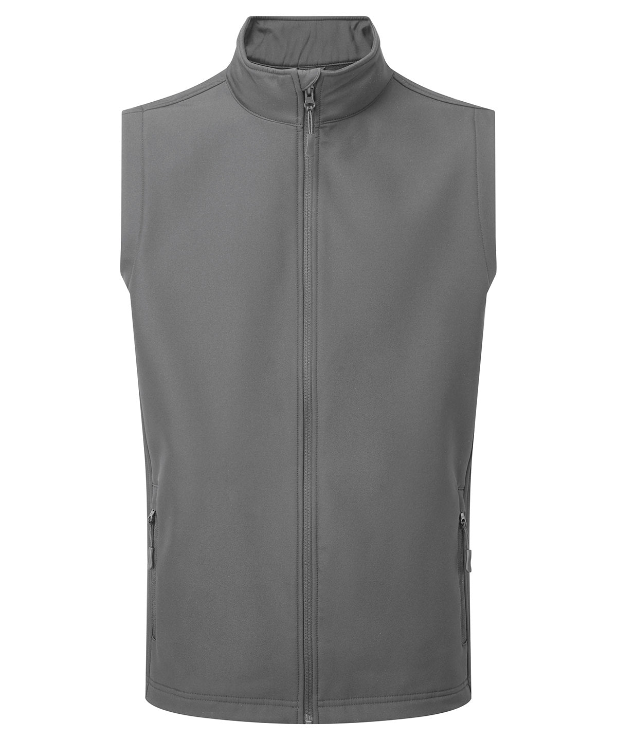 Premier Windchecker Printable and Recycled Gilet in Dark Grey, front view