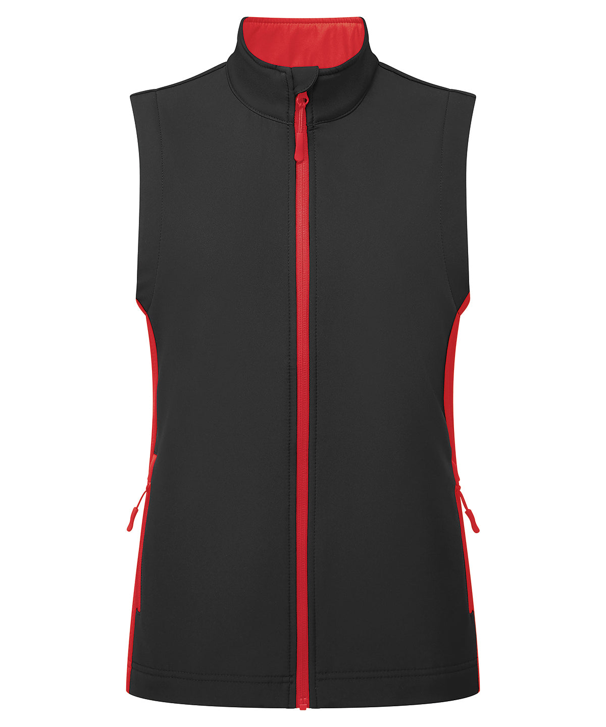 Premier Women's Windchecker Printable and Recycled Gilet in Black/Classic Red