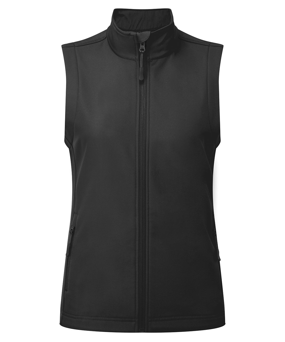 Premier Women's Windchecker Printable and Recycled Gilet in Black, front view