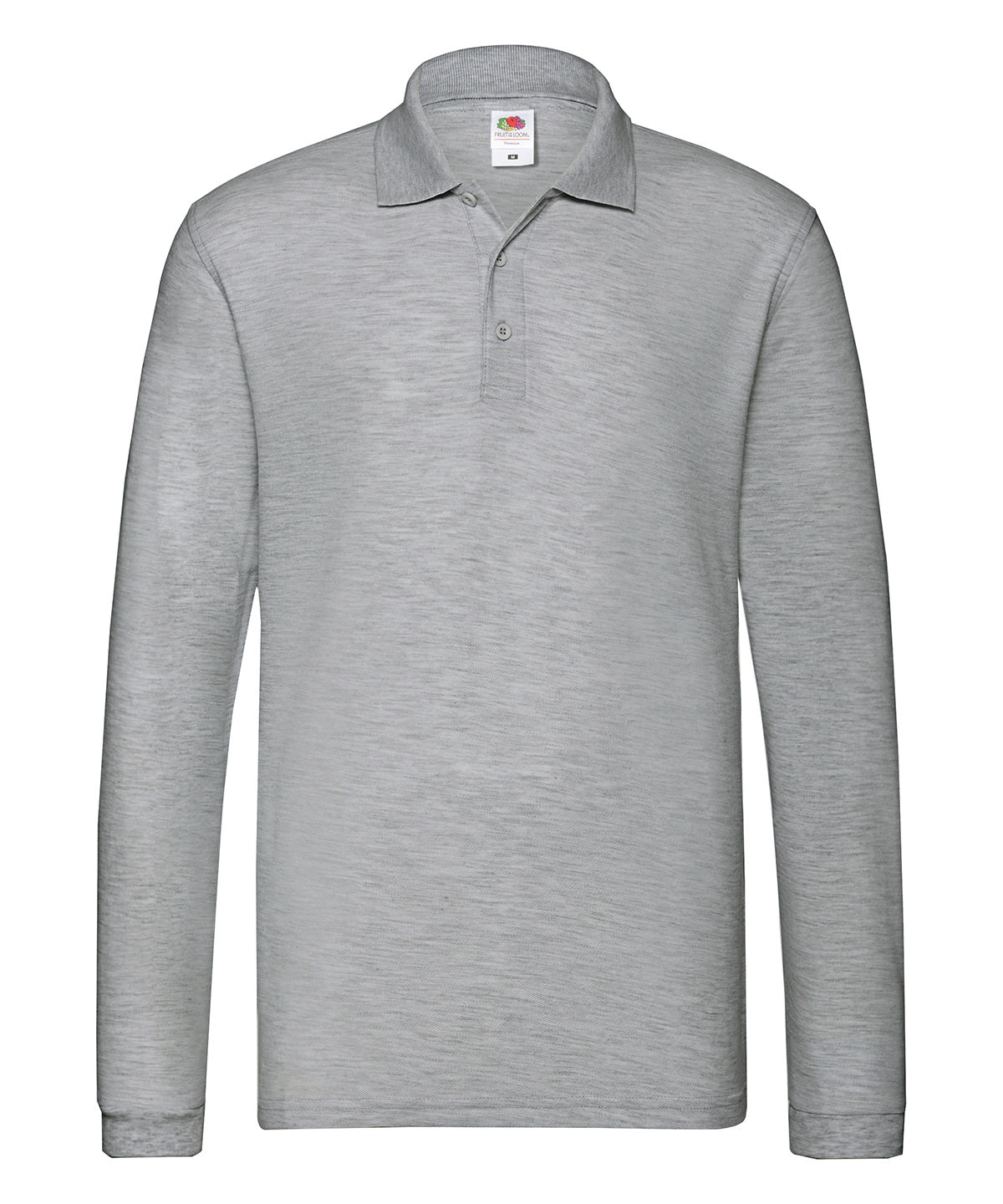 Fruit of the Loom Premium Long Sleeve Polo in Athletic Heather, front view