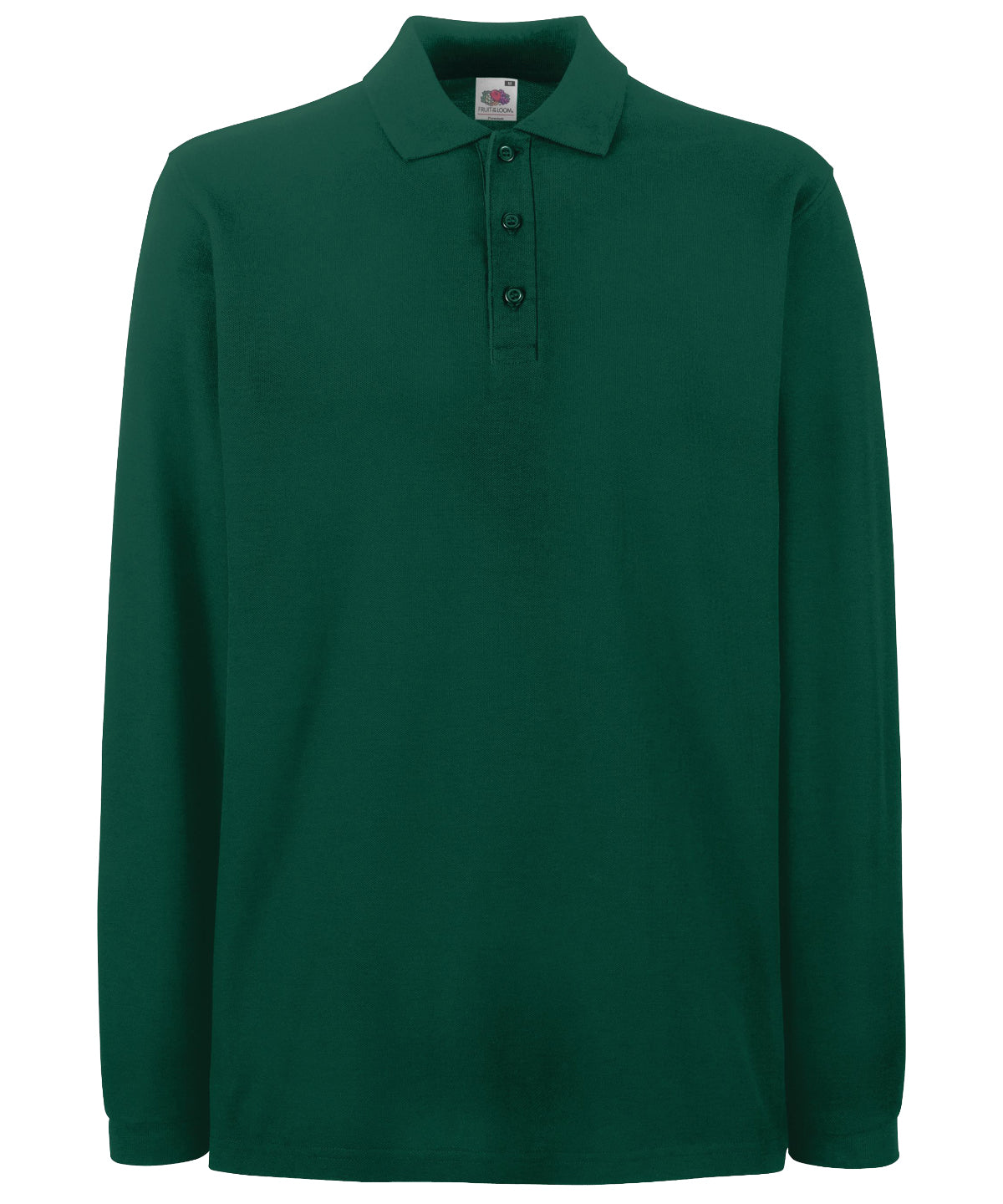 Fruit of the Loom Premium Long Sleeve Polo in Forest Green, front view