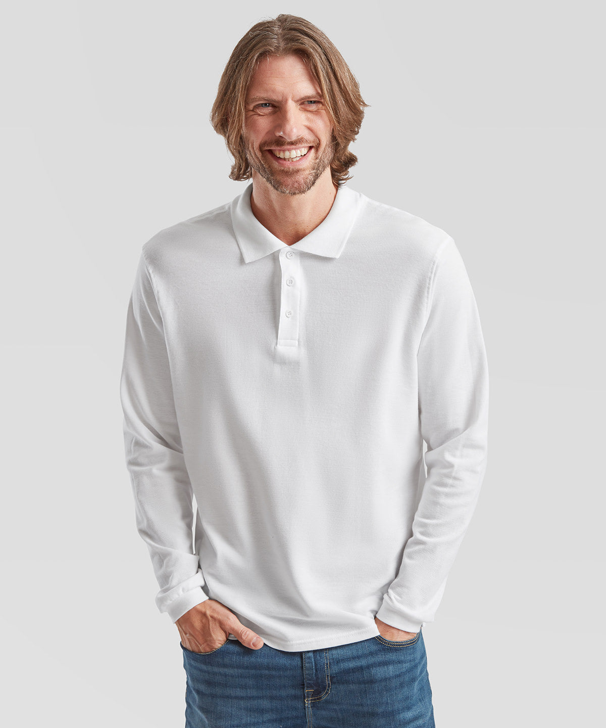 Fruit of the Loom Premium Long Sleeve Polo, ready to custom print with your logo or design