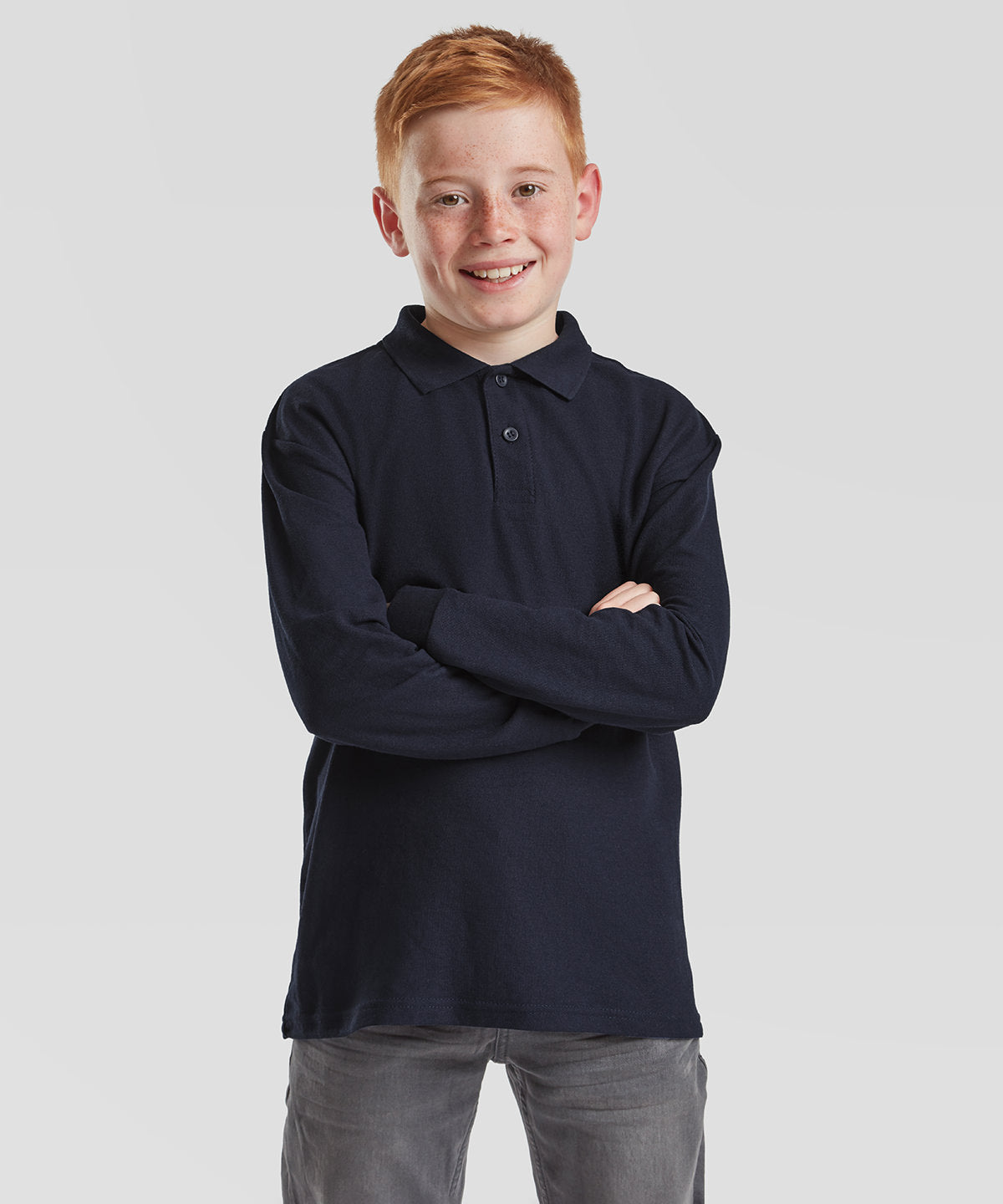 Fruit of the Loom Kids Long Sleeve 65/35 Polo, ready to custom print with your logo or design
