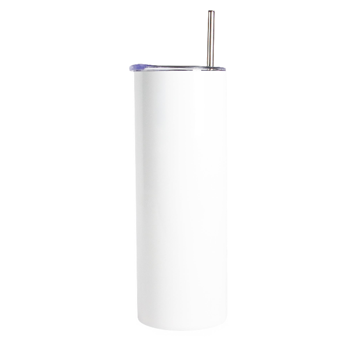 600ml Stainless Steel Tumbler with Straw - White
